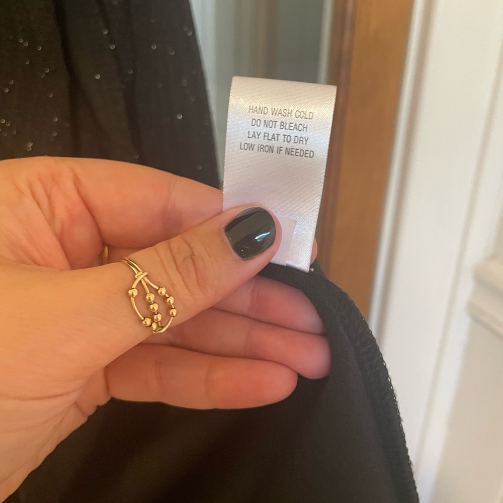 Robbie Bee | Black 3/4 Sleeve Glitter Faux Wrap Dress | M - Picture 8 of 9